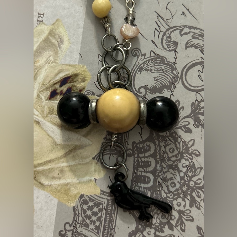 Vintage Repurposed Shoe Clip and gems beaded Necklace